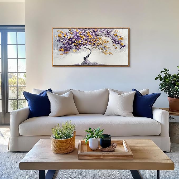 crmotu Tree of Life Framed Wall Art Large Artwork, Purple Gold Tree Abstract Art Prints, Nature Plant Aesthetic Canvas Art Wall Decor Living Room Bedroom, Zen Spiritual Home Decor Paintings 20x40inch