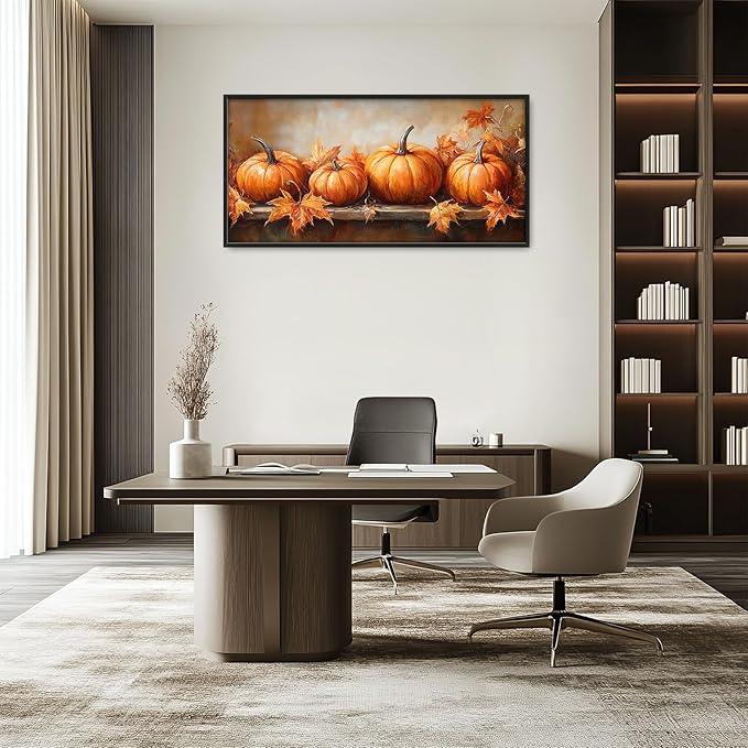 Fall Pumpkins Wall Art Autumn Pictures Wall Decor Festive Large Master Over Above Bed Canvas Prints Autumn Leaves Horizontal Modern Artwork Painting Home Office Decoration For Kitchen Bedroom 30"x60"