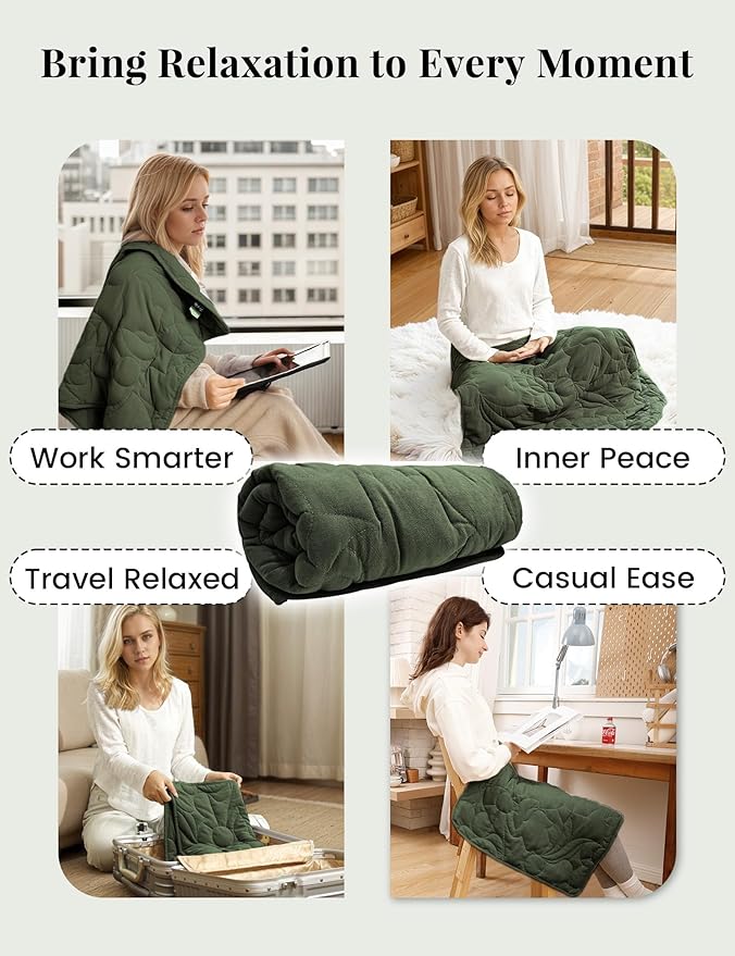 ZonLi Weighted Lap Blanket 5lbs for Meditation, Yoga, Napping, Sleeping and Travel, Cotton Weighted Blanket for Adults,Skin Friendly & Machine Washable, 29x24 inches, Forest Green