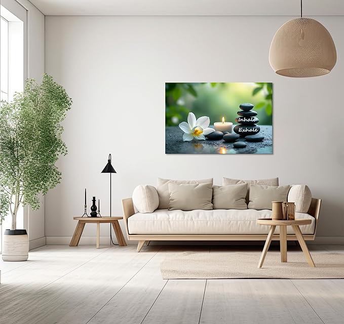 YIOZHAOFH Louts Wall Art Yoga Room Painting Zen Office Decor Women Spa Picture Calming Relax Canvas Prints Inhale Exhale Artwork Framed for Living Room Ready to Hang (28L x 44W)