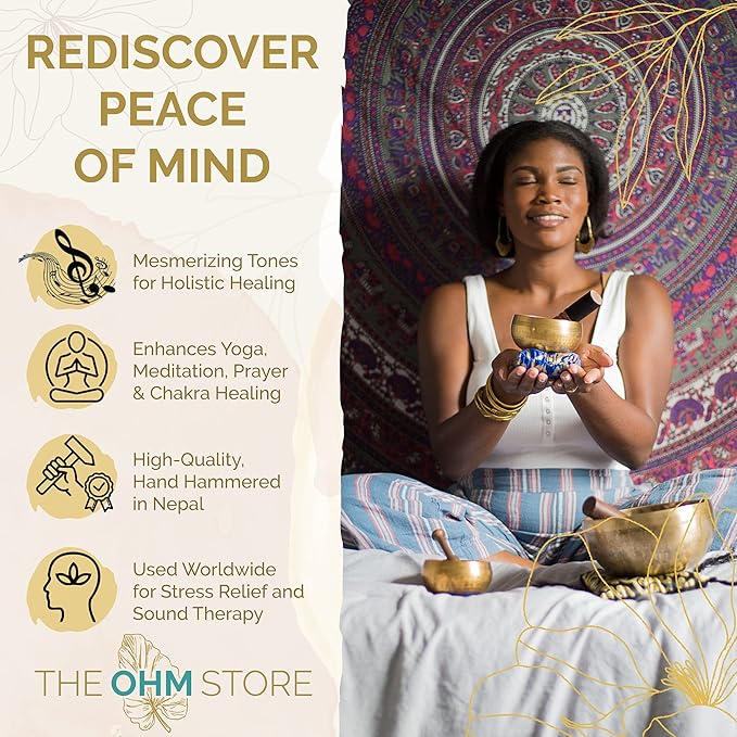 Ohm Store Tibetan Singing Bowl Set — Meditation Sound Bowl Handcrafted (3.5″ Gift Box)