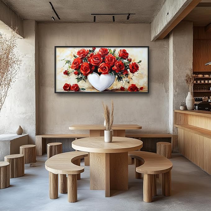 Rose Wall Art Red Flower Pictures Wall Decor Romantic Roses Large Master Over Above Bed Canvas Red Roses Prints Horizontal Modern Artwork Painting Home Office Decorations For Kitchen Bedroom 30"x60"