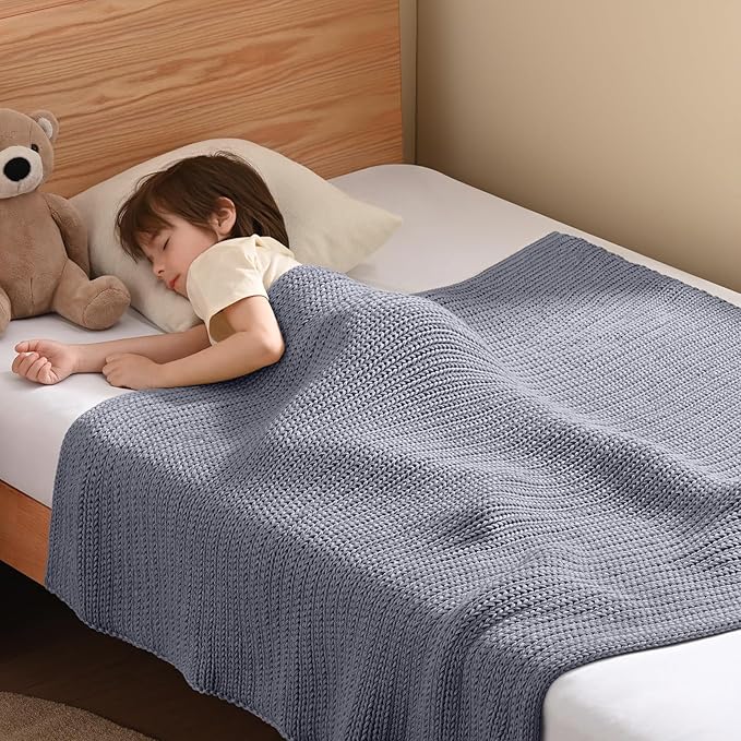 Guohaoi Knitted Weighted Blanket Kids (Light Grey 50"x60" 7lbs) No Beads Cooling Heavy Blanket, Home Decor Breathable Chunky Knit Throw Blanket for All-Season Use