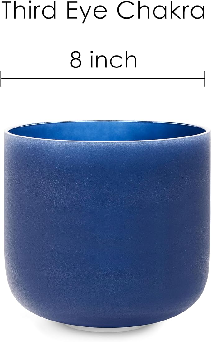 TOPFUND Indigo A Note Crystal Singing Bowl Third Eye Chakra 8 inch with Heavy Duty Carrying Case and Suede Mallet