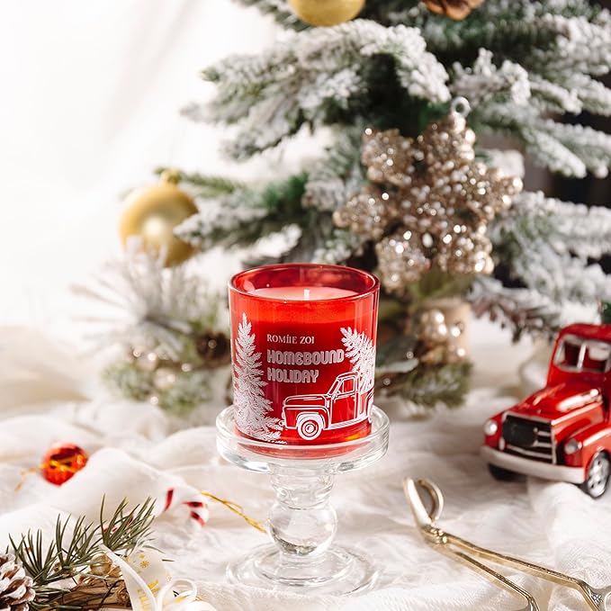 Christmas Scented Jar Candle - 6oz Soy Wax - Holiday Infused with Winter Greenery Aroma - with Beautiful Box Special for Decoration Gifts