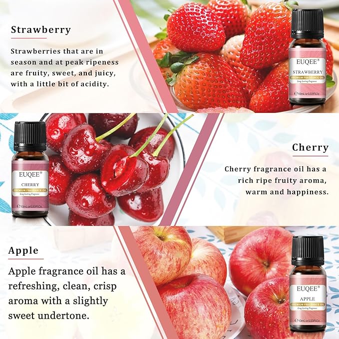Premium Fruit Fragrance Oils Gift Set for So Sweet - 6x10ml-Strawberry, Cherry, Litchi, Apple, Mango, Peach - Scented Essential Oils for Diffuser, Candle Making