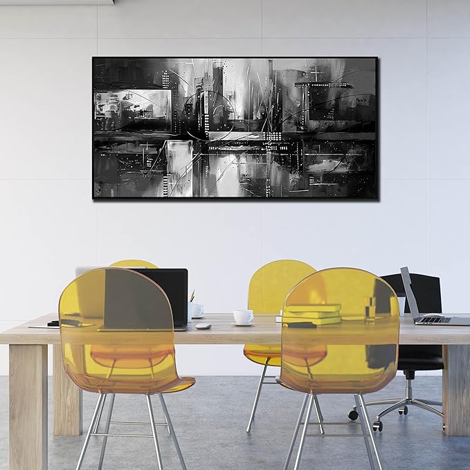 Wall Art for Living Room Black and White Abstract Print Picture Painting Large Wall Decor for Bedroom With Black Wood Framed Canvas Modern Room Wall Decorations Artwork Size 30x60 inch Ready to Hang