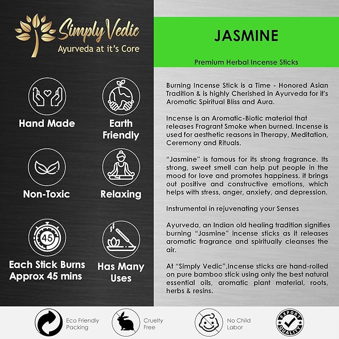 Jasmine Incense Sticks – 250g Pack (Approx. 135 Handmade Sticks + Incense Holder) | 45-Minute Burn | Natural Essential Oils for Meditation, Yoga, Aromatherapy & Spiritual Use