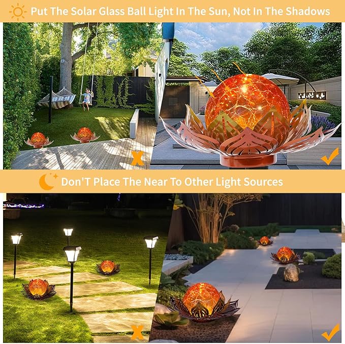 Lotus Flower Lamp Solar Garden Lights Yard Art Gardening Gifts for Women Waterproof Led Metal Flower Lights for Patio Porch Pathway Lawn Pond Outdoor Decorations
