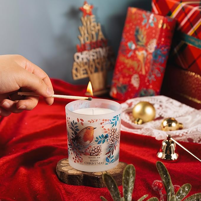 Christmas Scented Jar Candle - 6oz Soy Wax Candle - Berry Christmas Infused with Holiday Floral Aroma - with Beautiful Keepsake Box Special for Christmas/Holiday Gifts