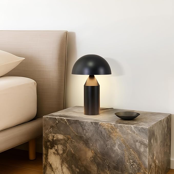 Brightech Venus 14" Globe Table Lamp – Modern Mid-Century Lamp with Golden Metal Shade – Nightstand, Bedside, Desk & Accent Table Lighting for Bedroom, Living Room & Office Décor - Black