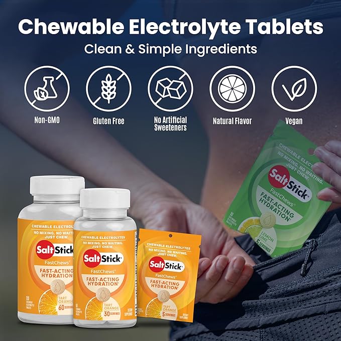 SaltStick Electrolyte FastChews - 60 Orange Chewable Electrolyte Tablets - Salt Tablets for Runners, Sports Nutrition, Electrolyte Chews - 60 Count Bottle