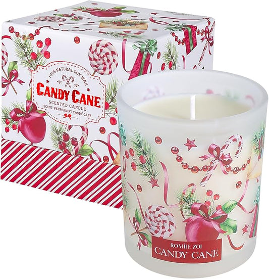 Christmas Scented Jar Candle - 6oz Soy Wax Candle - Candy Cane Infused with Peppermint Candy Cane Aroma - with Beautiful Keepsake Box Special for Holiday Gifts