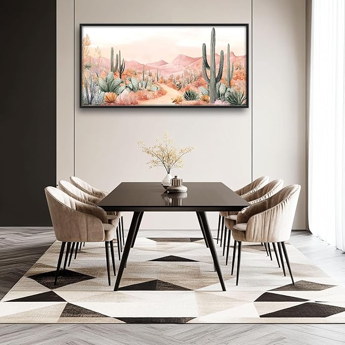 Cactus Large Wall Art Boho Tropical Cacti Pictures Wall Decor Desert Canvas Landscape Print Painting Modern Artwork Home Decoration for Living Room Bathroom Bedroom Office Framed 60"x30"