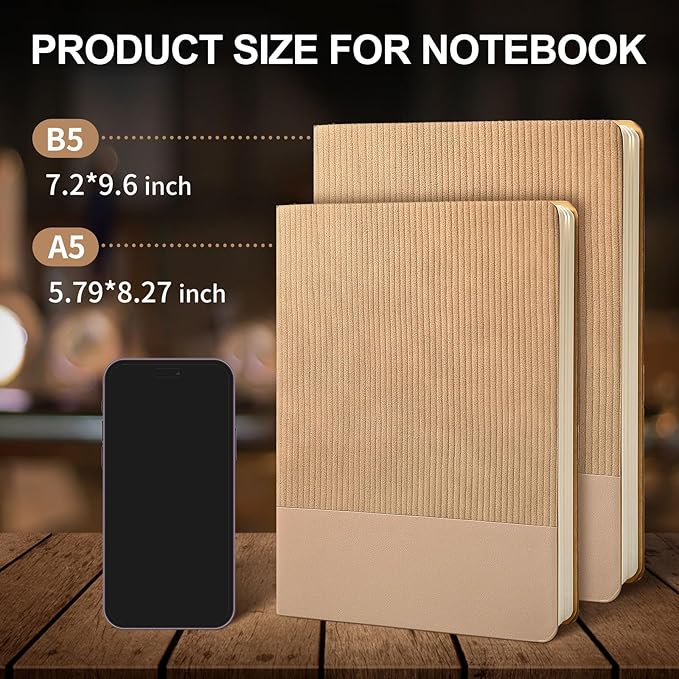 Lined Journal Notebook for Work College Ruled Note Book 5.79"x8.27"A5 PU Leather Daily Journaling 216 Pages for Women Men Writing Home School Supplies Business (B5 Lined 160pages, 01-Khaki)