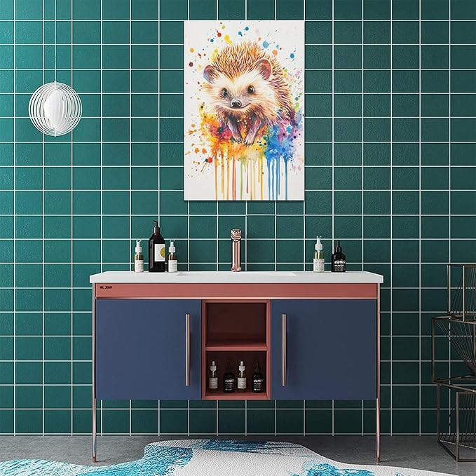Fleruku Watercolor Hedgehog Wall Art Colorful Hedgehog Wall Decor Cute Animal Pictures Canvas Painting Artwork Home Decorations for Living Room Bedroom Bathroom Office Nursery Classroom 16"x24"