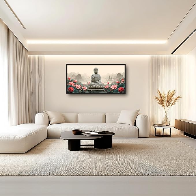 Glocmna Large Buddha Wall Art for Living Room Zen Buddha Lotus Canvas Wall Decor Big Meditation Pictures Painting Print Framed Artwork Decorations Gifts for Bedroom Home Spa Yoga Room Office Hotel 30"x60"