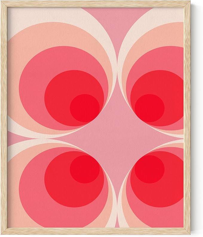 HAUS AND HUES Colorful Abstract Wall Art - Minimalist Retro Picture for Living Room Decor, Red and Pink Modern Wall Art Painting (Pink Mod, Beige Frame, 16x20)