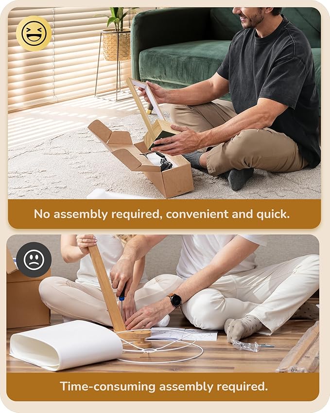 EDISHINE LED Table Lamp, Wooden Bedside Lamp with 3 Color Temperatures, Dimmable Square Nightstand Lamp for Bedroom Living Room, Complete Original Burlyood Color Base