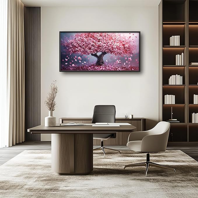 Tree of Life Large Wall Art Abstract Pink Cherry Blossom Pictures Wall Decor Big Floral Tree Canvas Painting Prints Framed Artwork Home Decorations for Living Room Dining Room Bedroom Office 60"x30"