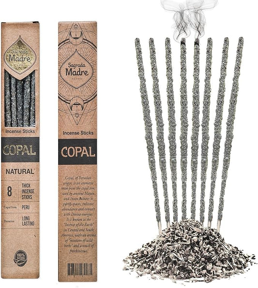 8 pcs Wildly Harvested Thick - Natural Copal Incense Sticks, 9” Long - Eco Friendly, Aromatic Non Toxic Incense Sticks (1hr Burning Time) to Heal & Purify Your Body and Surroundings