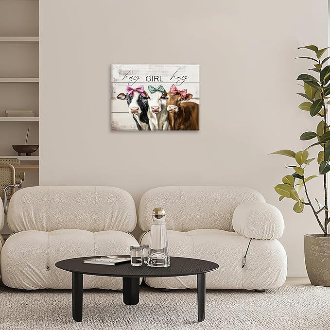 Olivine Cow Wall Art, Farmhouse Pictures Wall Decor, Cows Painting, Country Rustic Canvas Prints, Framed Artwork for Living Room Bedroom Bathroom Home Decoration 16"x12"