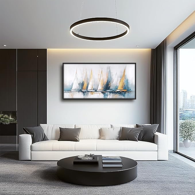 Sailboat Wall Art Abstract Nautical Pictures Wall Decor Framed Canvas Prints Artwork Paintings Home Office Decorations for Living Room Bedroom Dinning Room Corridor 60"x30"