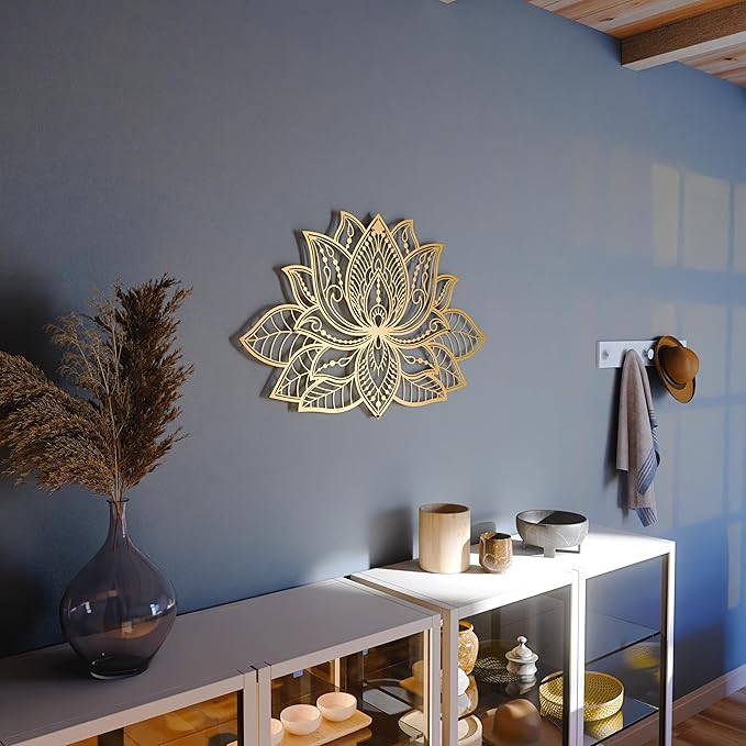 Colorfull Worlds Mandala Metal Wall Decor, Lotus Flower Meditation Room Decor, Minimalist Zen Garden Bohemian Gift for New Year (26.3" x 17" | 67 x 43 cm, Gold)