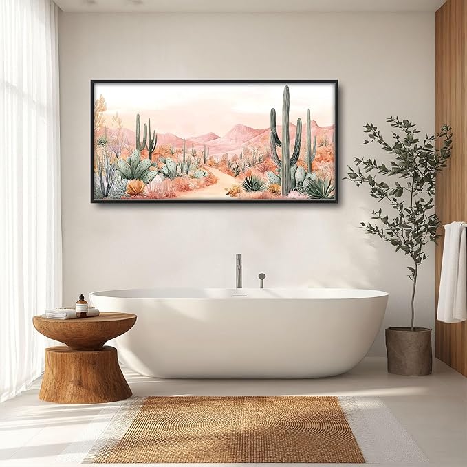 Cactus Large Wall Art Boho Tropical Cacti Pictures Wall Decor Desert Canvas Landscape Print Painting Modern Artwork Home Decoration for Living Room Bathroom Bedroom Office Framed 60"x30"