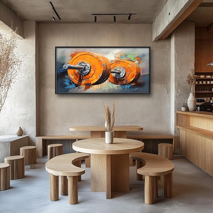 Fitness Framed Large Wall Art for Living Room Barbell Weightlifting Pictures Wall Decor Sports Bodybuilding Canvas Print Painting Home Decoration Artwork for Gym Bathroom 60x30 inch