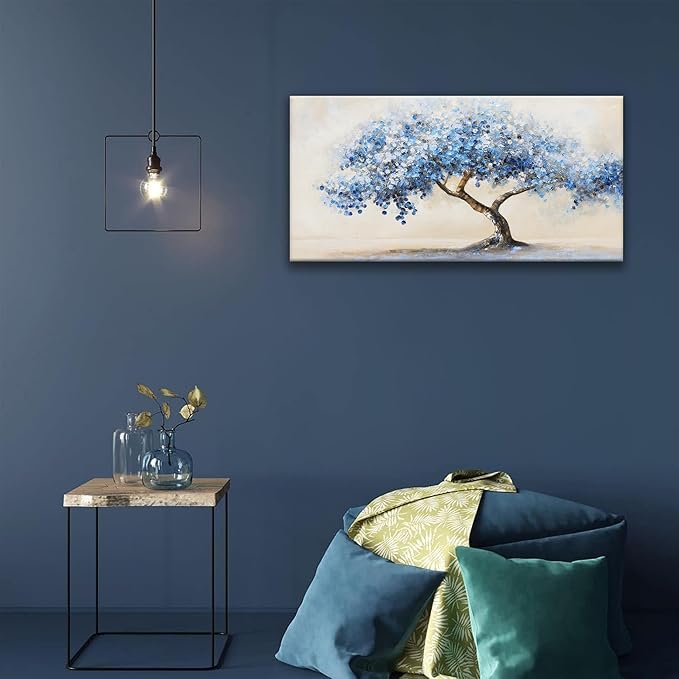 Suconvng Tree Of Life Wall Art Blue Tree Picture Painting Wall Decor Artwork Canvas Art Wall Decor For Living Room Bedroom Bathroom Office Home Decor 20"X 40"Can Be Hung Directly