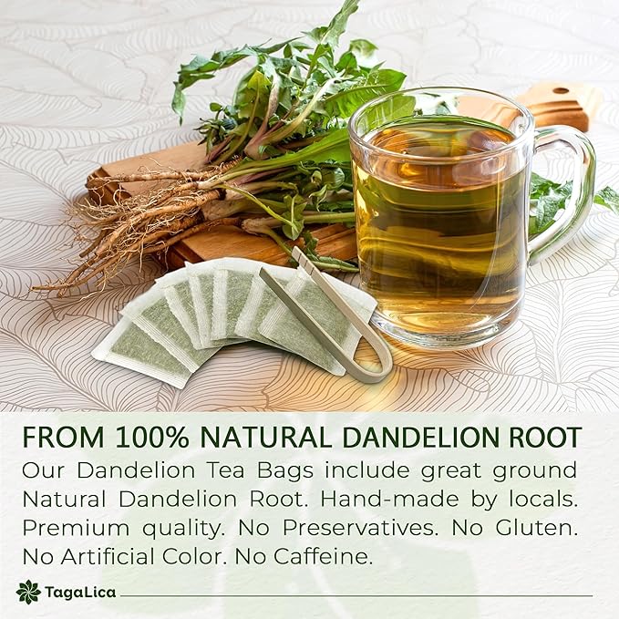 TagalicaTa Premium 55 Dandelion Root Tea Bags - 100% Natural & Pure, Eco-Conscious, Herbal Tea - No Sugar, No Caffeine, No Gluten, Vegan