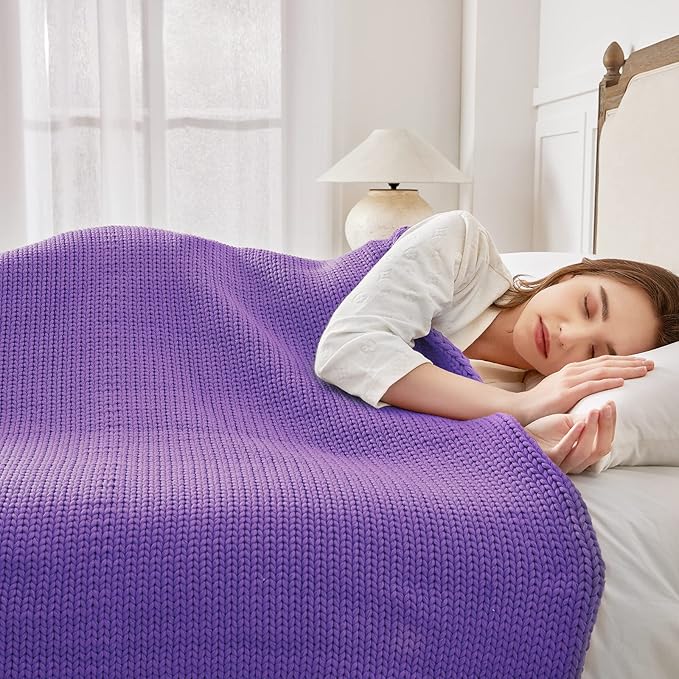 Guohaoi Knitted Weighted Blanket for Adults (Purple 50"x75" 15lbs) No Beads Cooling Throw Blanket for Hot Sleepers, Home Decor Breathable Chunky Knit Heavy Blanket Use on Full Size Bed