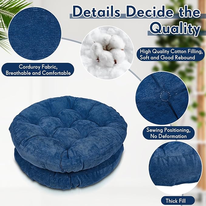 Jerify 4 Pcs Floor Pillow Cushions 22 x 22 Inch Round Square Large Meditation Floor Pillow for Classroom Adult Meditation Picnic Party Cushion for Seating Gift Christmas(Navy Blue,Round)