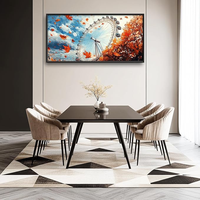 Olivine Large Wall Art, London Eye Pictures Wall Decor, Autumn London Canvas Prints Painting, Framed Artwork for Bathroom Bedroom Living Room Office Home Decoration 60"x30"