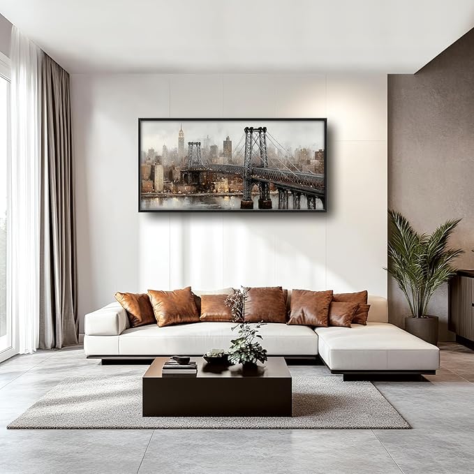 Glocmna Large New York City Skyline Wall Art for Living Room Manhattan Bridge Canvas Wall Decor Modern Architecture Oil Painting Pictures Print Framed Artwork Decorations Bedroom Home Office Dinning room 30"x60"