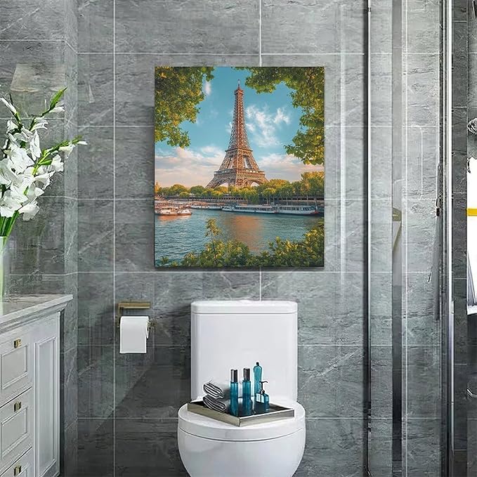 Eiffel Tower Wall Art Paris Eiffel Tower Wall Decor Cityscape Pictures Canvas Painting Framed Artwork Home Decorations for Bathroom Living Room Bedroom Office Kitchen 20"x24"