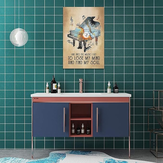 Music Decor Wall Art Piano Wall Decor Vintage Canvas Music Heal The Soul Prints Painting Framed Artwork for living room Bedroom Bathroom 16"x24"