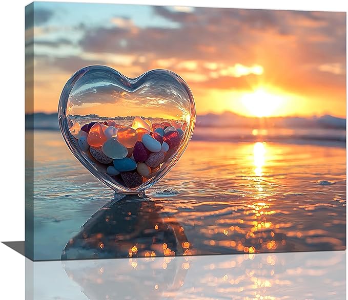 Fleruku Beach Sunset Wall Art Ocean Coastline Wall Decor Natural Scenery Pictures Canvas Painting Artwork Home Decorations for Living Room Bedroom Bathroom Office 24"x20"