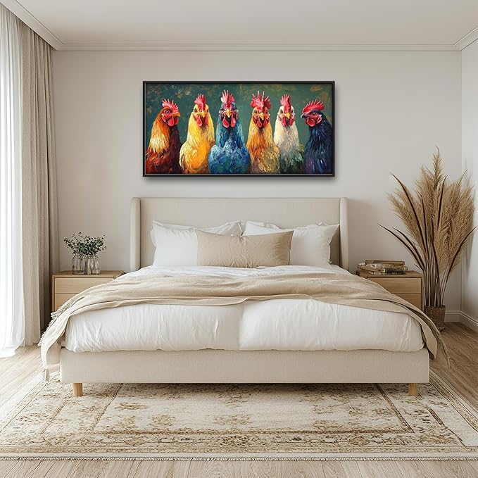 Olivine Rooster Large Wall Art, Farmhouse Rooster Pictures Wall Decor, Vintage Chicken Canvas Prints Painting, Framed Artwork for Dining Room Living Room Bedroom Bathroom Office Home Decor 60"x30"