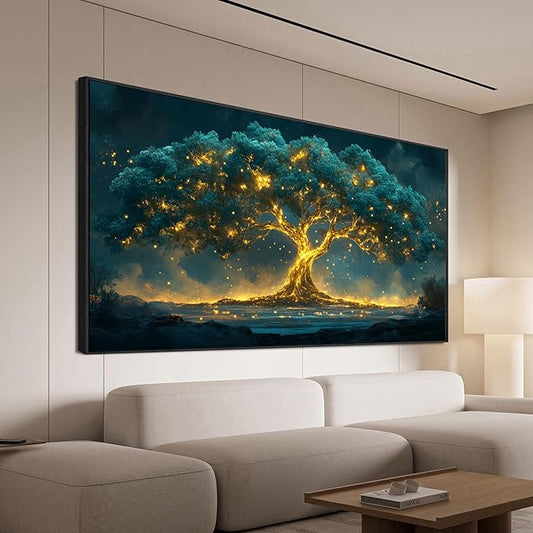 Canvas Framed Wall Art Decor Artwork for Walls Oversized Green Gold Wall Art Prints Large Tree of Life Wall Art for Living Room Canvas Art Wall Decor Modern Home Office Aesthetic Wall Art Decor 29" x 58"