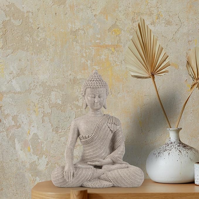Buddha Statue for Home Decor Beige White-Buddha Statue Large for Spiritual 10.2''-Buddha Decor for Living Room-Buddha Statues for Zen Decor –Indoor Buddha Gift for Shrine, Meditation or Relaxation