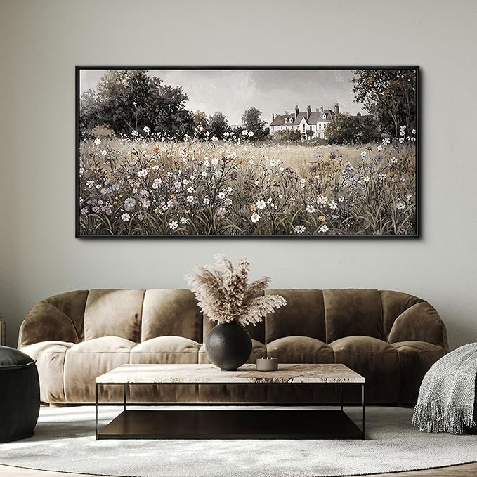 yiijeah Extra Large Wall Art - Large Pictures for Living Room Oversize Horizontal Artowrk for Wall Big Paintings Canvas Vintage Floral Neutral Picture Artwork for Home Bedroom Huge wall Decor