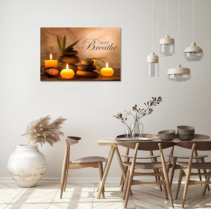 YIOZHAOFH Zen Wall Decor Just Breathe Motivational Bathroom Wall Art Yoga Room Poster for Women Spa Picture Painting Spiritual Artwork Framed for Living Room Ready to Hang (16L x 24W)