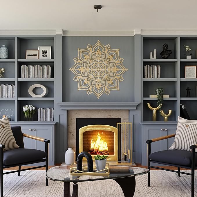 Resama Large Metal Mandala Wall Art, Unique Lotus Flower Wall Decor Artwork, Suitable for Office and Home Indoor and Outdoor Decoration (Gold)