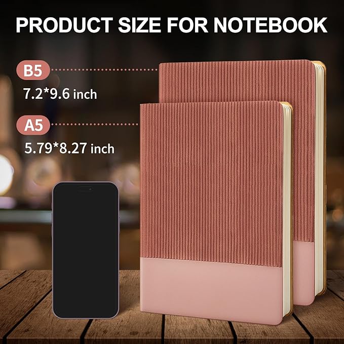 Lined Journal Notebook for Work College Ruled Note Book 5.79"x8.27"A5 PU Leather Daily Journaling 216 Pages for Women Men Writing Home School Supplies Business (A5 Lined 216pages, 2 Pack-Dark Pink 2pack)