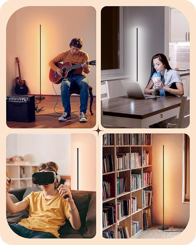 EDISHINE Floor Lamps for Living Room, Remote Control & Foot Switch Corner Floor Lamp, 10%-100% Dimmable Standing Lamp with 7 Color Temperature, 57.5" Tall Floor Lamp for Bedroom, Office, Black