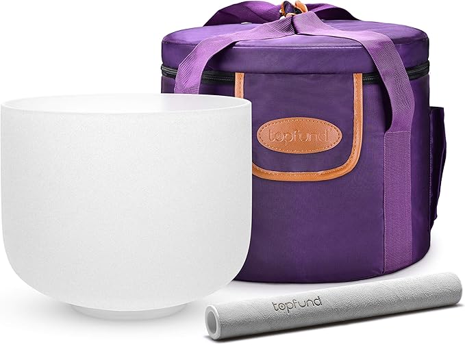 TOPFUND F Note Crystal Singing Bowl Heart Chakra 10 inch with Heavy Duty Carrying Case and Suede Mallet