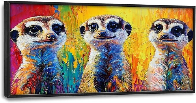 Meerkat Wall Art Graffiti Meerkats Pictures Wall Decor Abstract Animal Large Master Over Above Bed Canvas Prints Horizontal Modern Artwork Painting Home Office Decorations For Kitchen Bedroom 30"x60"