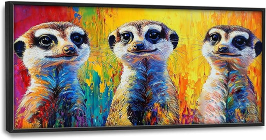 Meerkat Wall Art Graffiti Meerkats Pictures Wall Decor Abstract Animal Large Master Over Above Bed Canvas Prints Horizontal Modern Artwork Painting Home Office Decorations For Kitchen Bedroom 30"x60"